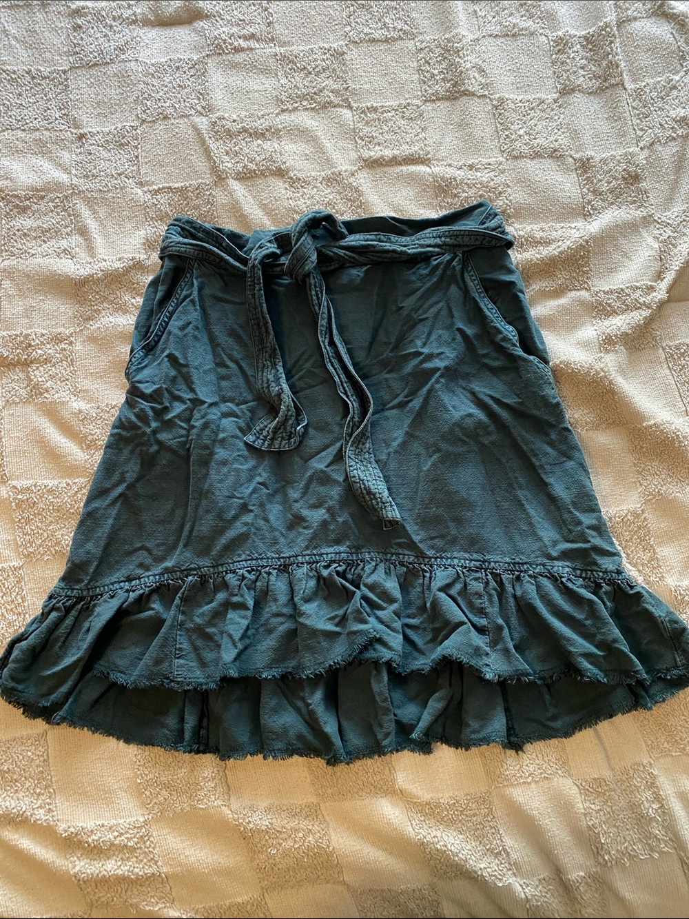 Pilcro by Anthropologie Teal High-Low Ruffle Skirt with Tie Waist